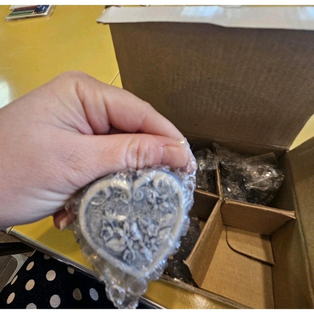 Set Of 6 Silver Heart Drawer Pulls NIB